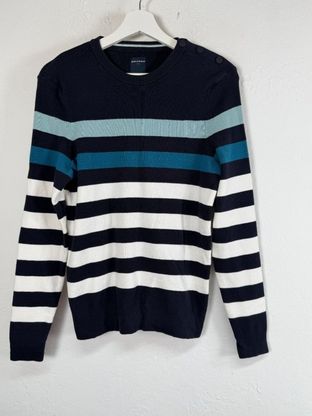 Devred 1902 Women's Navy Blue Striped Crewneck Sweater Nautical Small Pullover